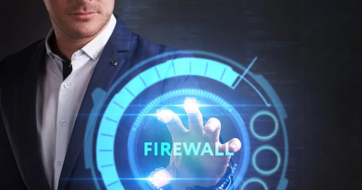 Man holding digital firewall