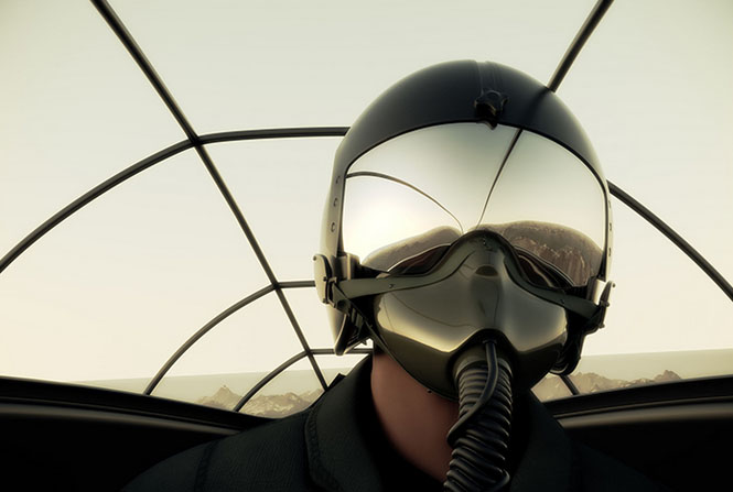 Fighter pilot in cockpit