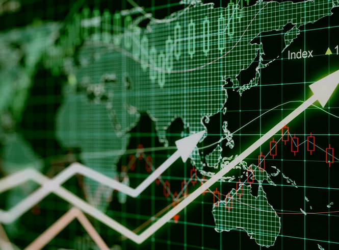 Positive graph over map of the world