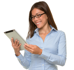 Woman on tablet device